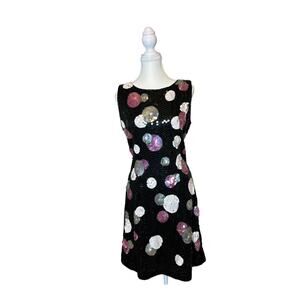 Nadine Boutique | Vintage Black/Pink/Silver Sequins Sheath Dress | Large